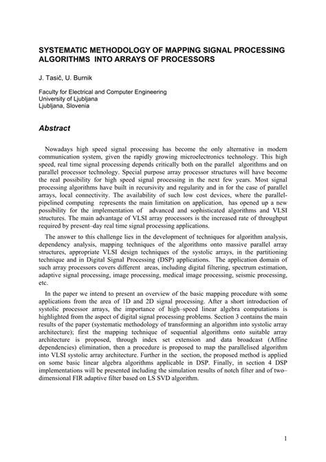 (PDF) Systematic Methodology Of Mapping Signal Processing Algorithms ...