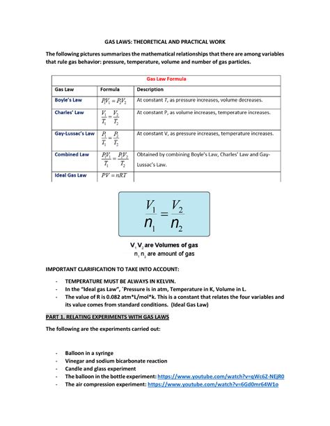 Gas Laws experiments actvitity - GAS LAWS: THEORETICAL AND PRACTICAL ...