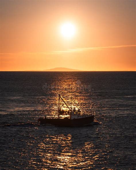 Silhouette of the Ship Sailing by the Sunset Stock Image - Image of ...