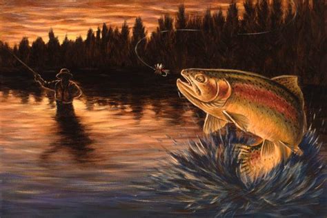 Fishing Print on Canvas Fish Painting Fly Fishing - Etsy | Fish ...