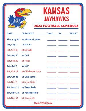 Printable 2023 Kansas Jayhawks Football Schedule