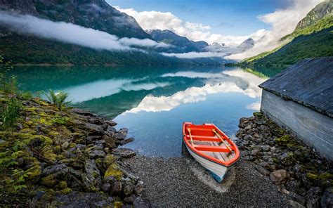 Norway Country In Europe Fjords Lake Mountains Boat Evaporation ...