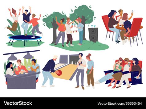 Friends gathered for weekend fun activities rest Vector Image