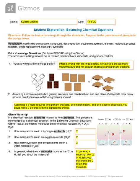 Peerless Download : Balancing Chemical Equations Gizmo Answer Key ...