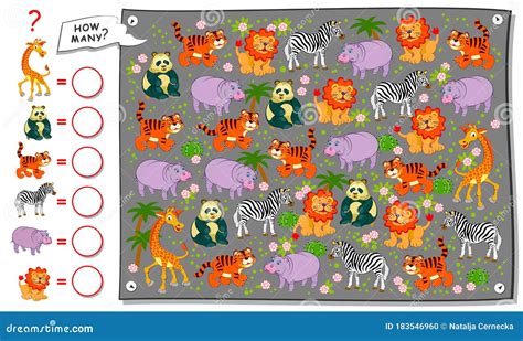 Math Education For Children. Count Quantity Of Animals In Zoo And Write ...