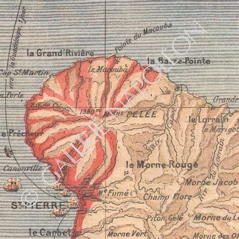 Antique Prints | Map of Martinique - Eruption of Mount Pelee - St ...