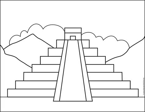 Easy How to Draw a Mayan Temple, Mayan Temple Coloring page