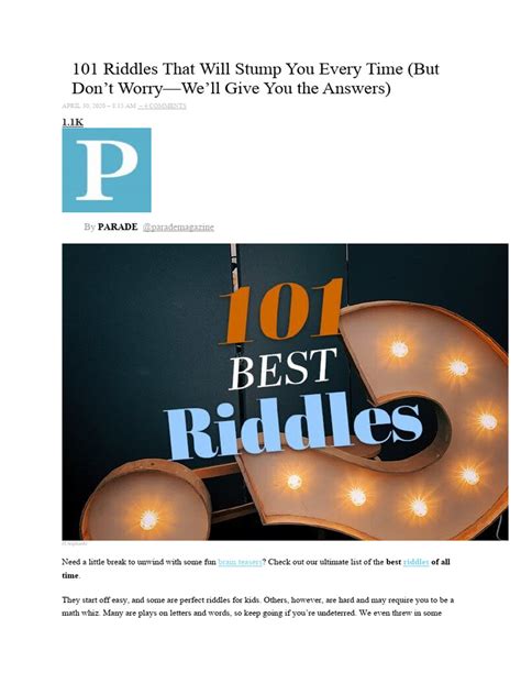 101 Riddles That Will Stump You Every Time | PDF