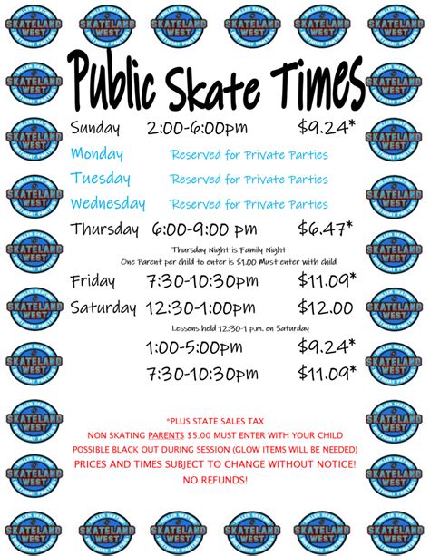 Skating Schedule - Skateland West