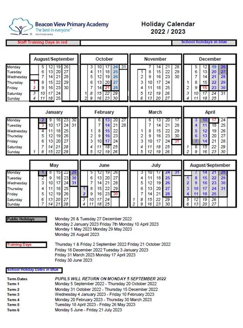 Term Dates | Parents | Beacon View Primary Academy