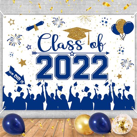 Buy 2023 Graduation Backdrop Banner, 70" x 42" Navy Blue Gold ...