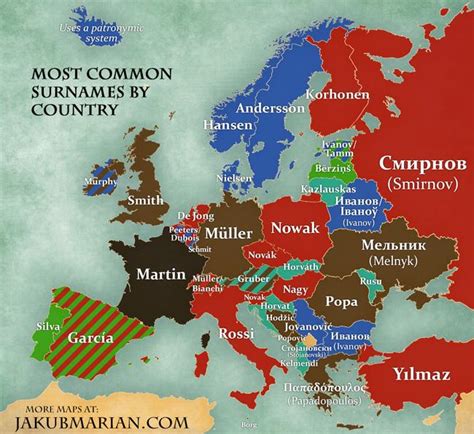 This map shows the most common surnames in Europe - Weird News, Santa ...