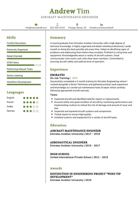 Aircraft Maintenance Engineer CV Sample in 2024 - ResumeKraft