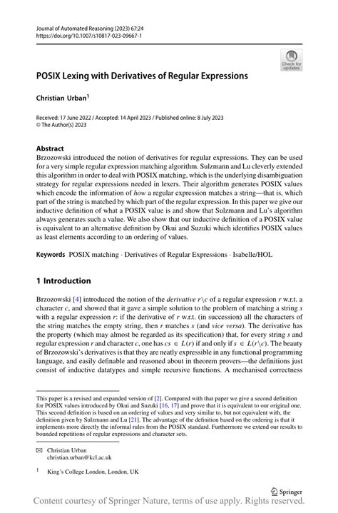 (PDF) POSIX Lexing with Derivatives of Regular Expressions