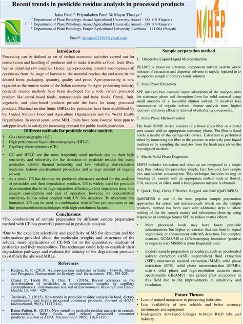 (PDF) Recent trends in pesticide residue analysis in processed products