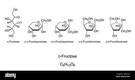 Fructose, fruit sugar, monosaccharide, chemical structure. Simple sugar ...