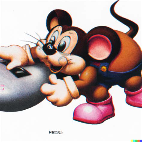 A printer scan of a Mouser (Super Mario Bros 2) 1996 promotional render ...