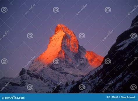 Sunrise on the Matterhorn stock photo. Image of range - 9188632