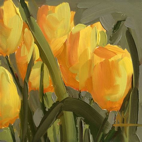 Yellow Tulips no. 14 original floral oil painting by Angela Moulton 6 x ...