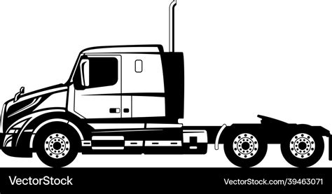 Semi truck side view lining draw Royalty Free Vector Image