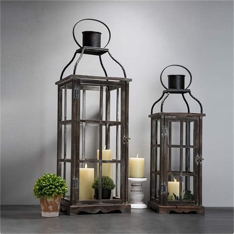 Glitzhome Farmhouse Wood Metal Lanterns Decorative Hanging Candle ...