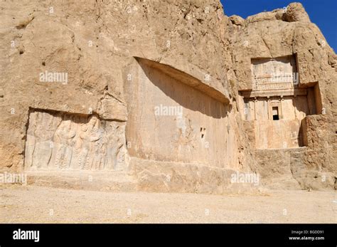 King Narseh relief and royal tomb of Xerxes I. at the Achaemenid burial ...