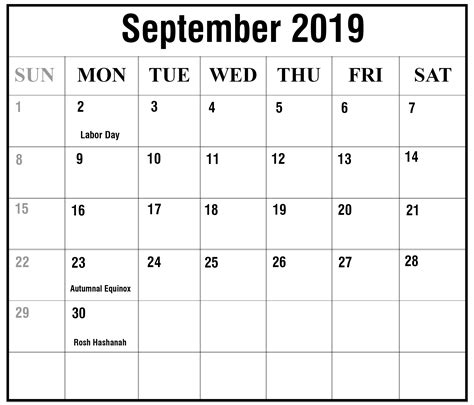 😃[Free}*^ September 2019 Printable Calendar for Word, Excel & PDF