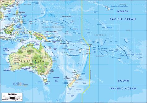 Large detailed physical map of Australia and Oceania with roads and ...