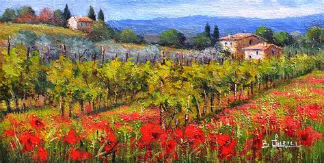 Tuscany painting - Vineyard and poppies Toscana - Modiarte gallery on ...