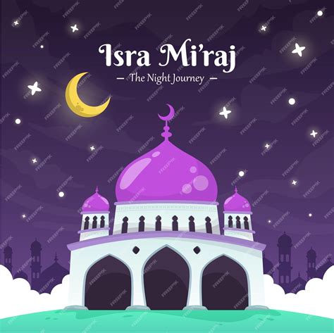 Premium Vector | Cute holy mosque isra miraj the night of journey