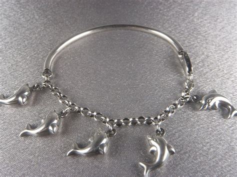 Sterling Silver Dolphin Charm Bracelet B2 by motique808 on Etsy