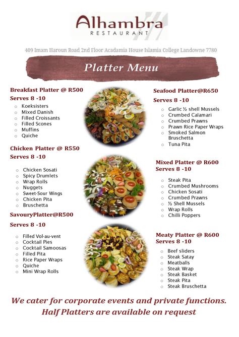 Platter Menu – Alhambra Restaurant