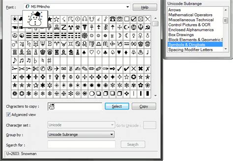 MS Windows Character map