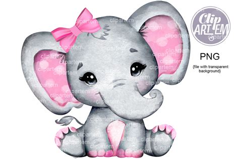 Girl Elephant Bow Pink PNG images, baby elephant sublimation, clip art ...