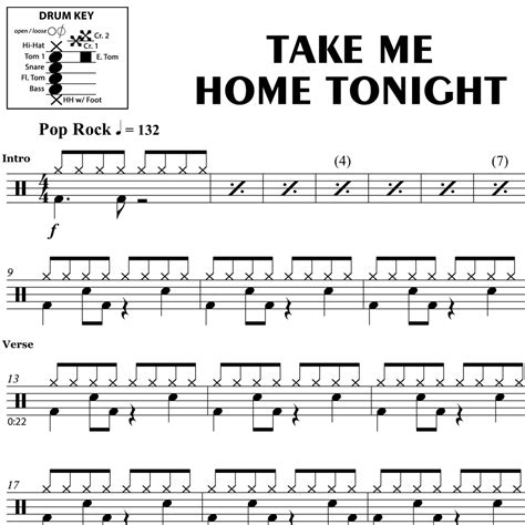 Take Me Home Tonight - Eddie Money - Drum Sheet Music