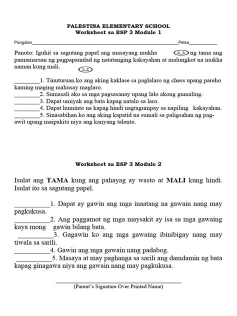 Esp 3 Worksheet 1 & 2 | PDF