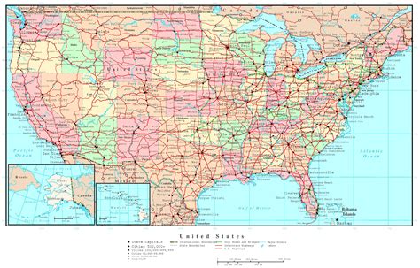 Large detailed political and road map of the USA. The USA large ...