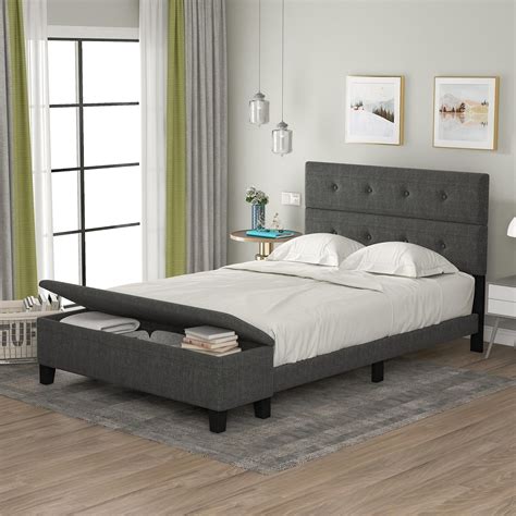 Full Size Upholstered Platform Bed Frame with Storage Case, Modern ...