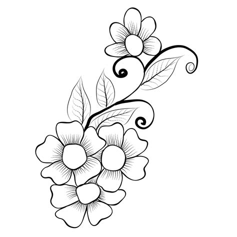 Free Vector line art and hand drawing flower art black and white flat ...