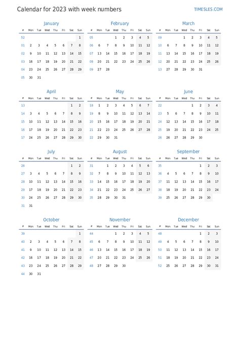 2023 Calendar By Weeks - Time and Date Calendar 2023 Canada