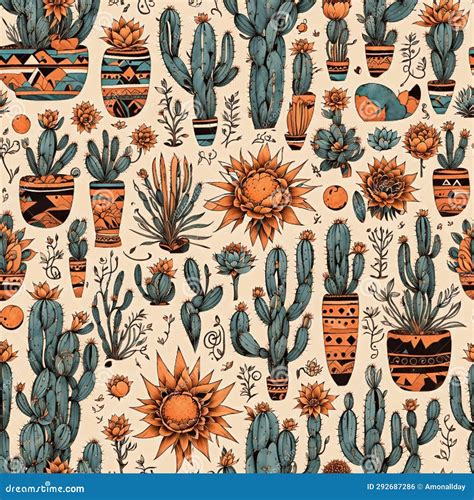 Boho Cactus Art Wallpaper Seamless Pattern Colorful Digital Background ...