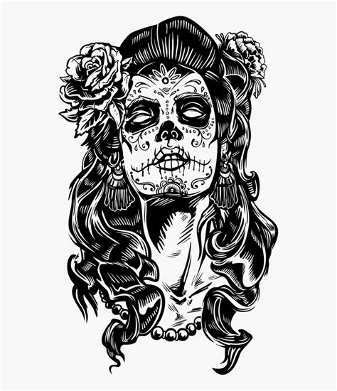 Mexican Skull La Calavera Catrina Dead Paper Clipart - Drawing Day Of ...