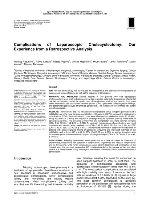 (PDF) Complications of Laparoscopic Cholecystectomy: Experience from a ...