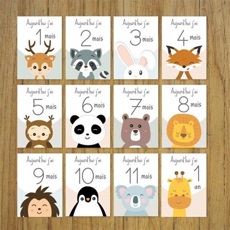 Cartes étapes bébé mois par mois animaux cadeau naissance - Etsy France ...