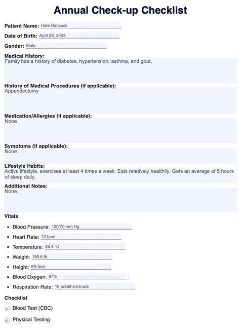 Annual Check-Up Checklist & Example | Free PDF Download