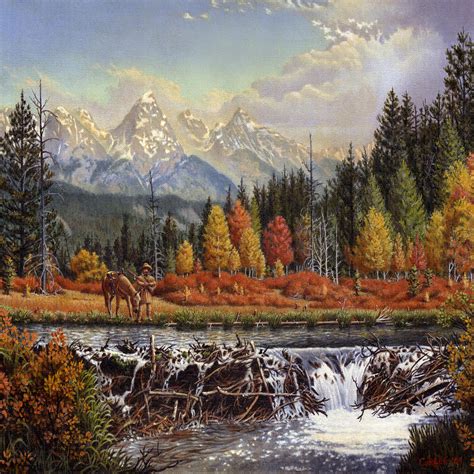 Western Mountain Landscape Autumn Mountain Man Trapper Beaver Dam ...