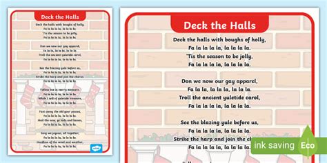 Deck the Halls Song Sheet - Christmas Songs (Teacher-Made)