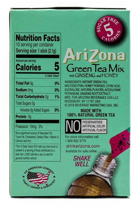 Buy AriZona Green Tea with Ginseng Iced Tea Stix Sugar-Free, Low ...