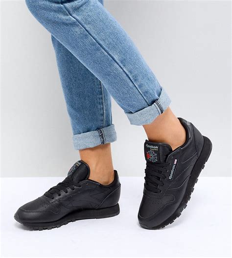 Reebok Classic leather sneakers in black leather | Reebok black shoes ...