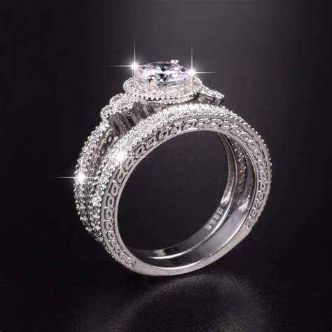 Vintage 925 Sterling Silver 1.5ct Simulated Diamond Ring set 2 in 1 ...